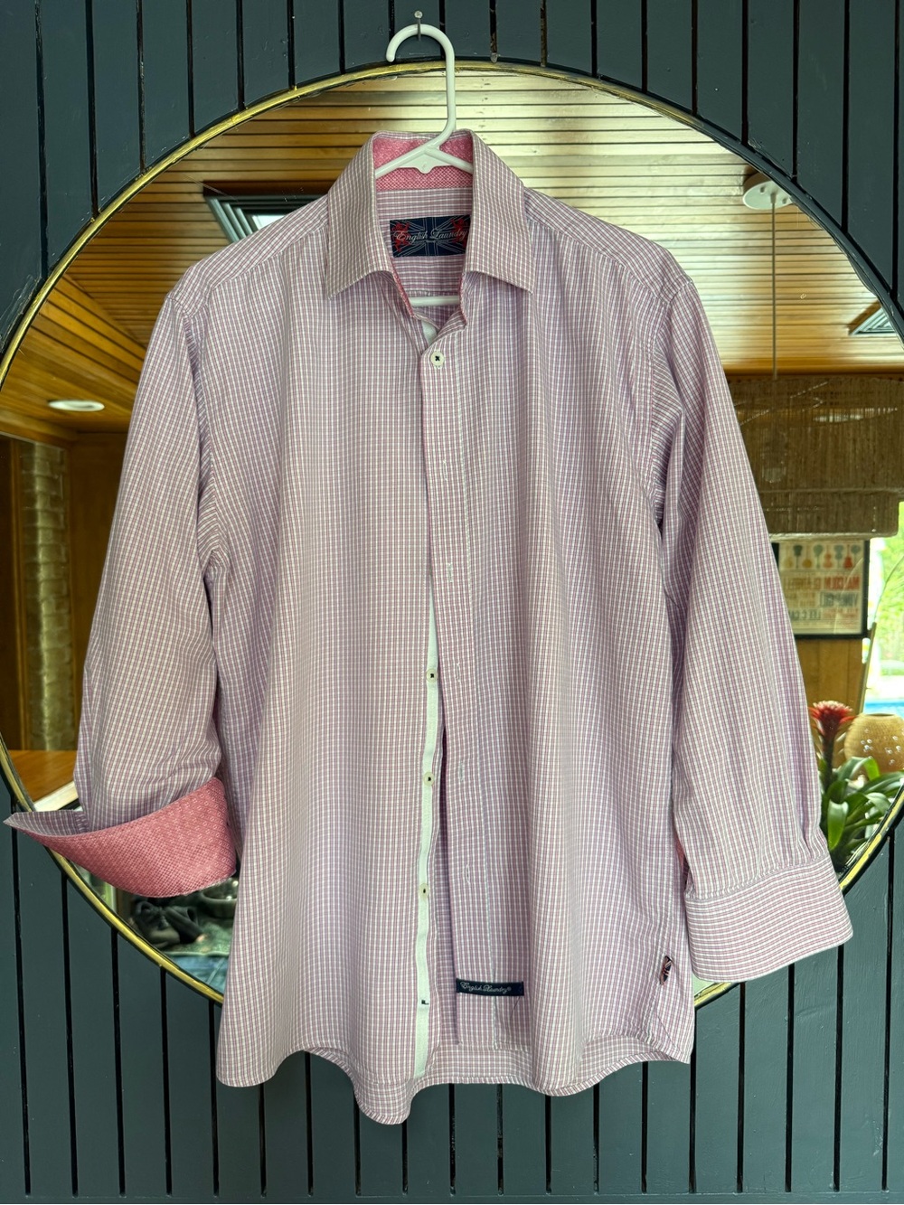 English Laundry Men’s Pink Micro-Check Dress Shirt